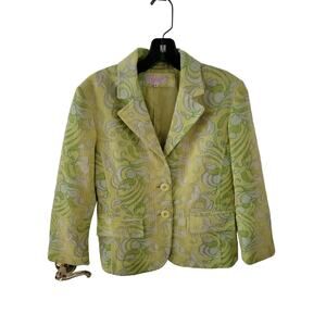 Lili Petrus Express Italy Yellow Lime Green Metallic Sparkle Blazer Jacket 10